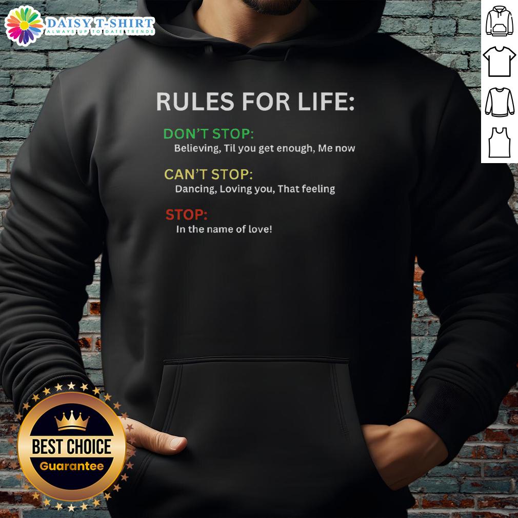 Premium Rules for Life Love Hoodie in stylish design, perfect for casual wear and expressing positive vibes.