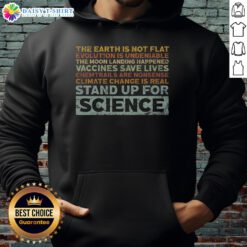 Premium Stand Up For Science Hoodie in navy blue, featuring a bold graphic promoting science advocacy and education.
