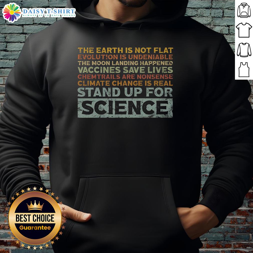 Premium Stand Up For Science Hoodie in navy blue, featuring a bold graphic promoting science advocacy and education.