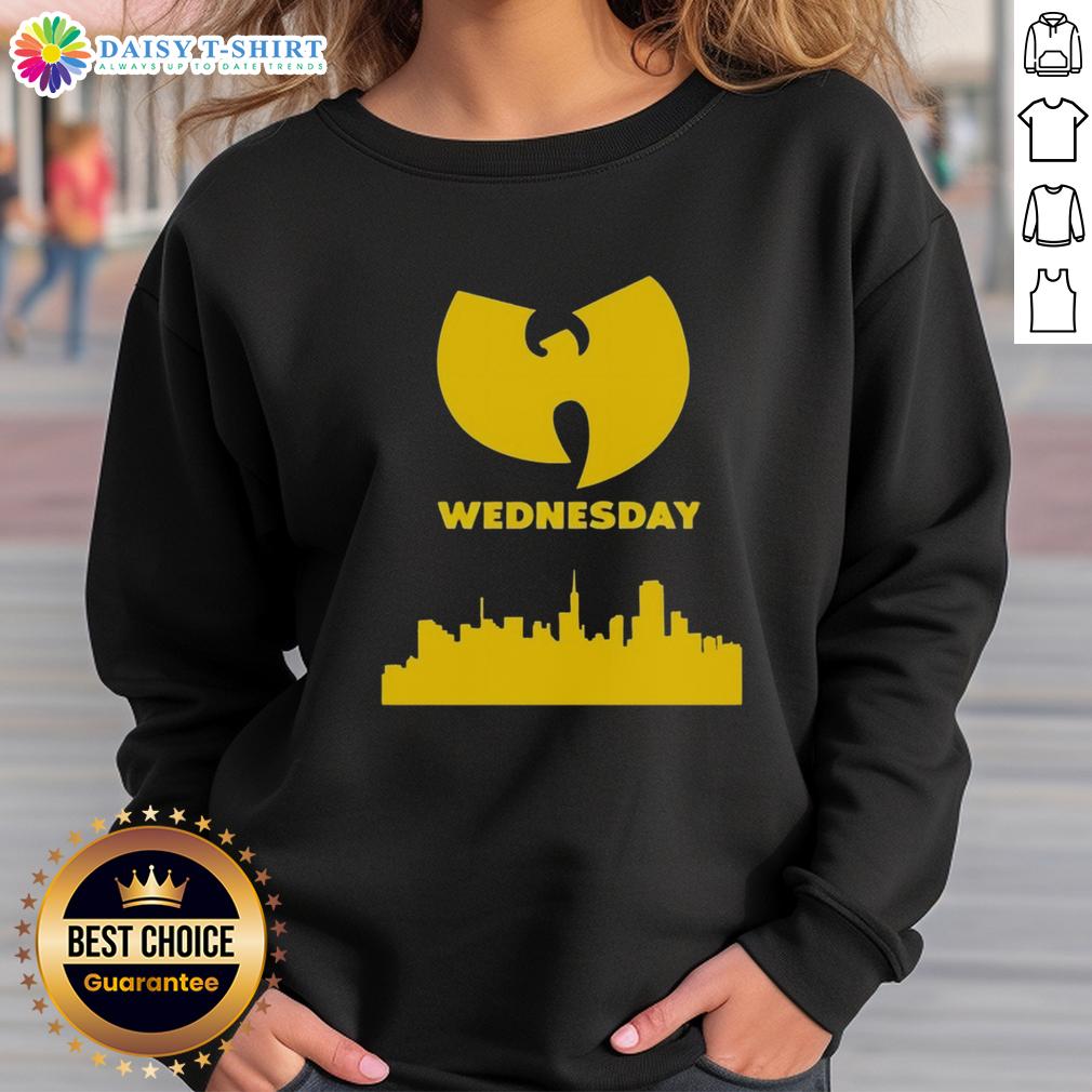 Premium Wu-Tang Wednesday Skyline Sweatshirt featuring iconic Wu-Tang design against a city skyline backdrop.