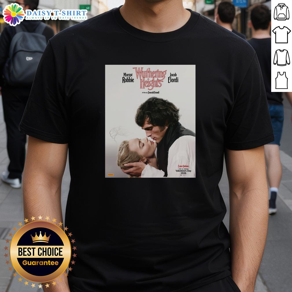 Premium Wuthering Heights movie T-shirt featuring Margot Robbie and Jacob Elordi, perfect for fans of the film.
