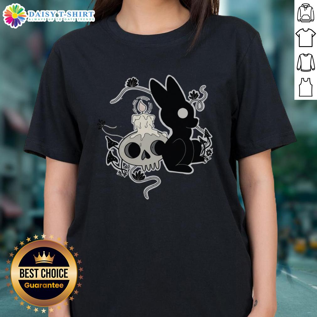 Pretty Bunny Halloween Candle Skull Ladies Tee featuring a cute bunny design with a skull and candle for festive style.