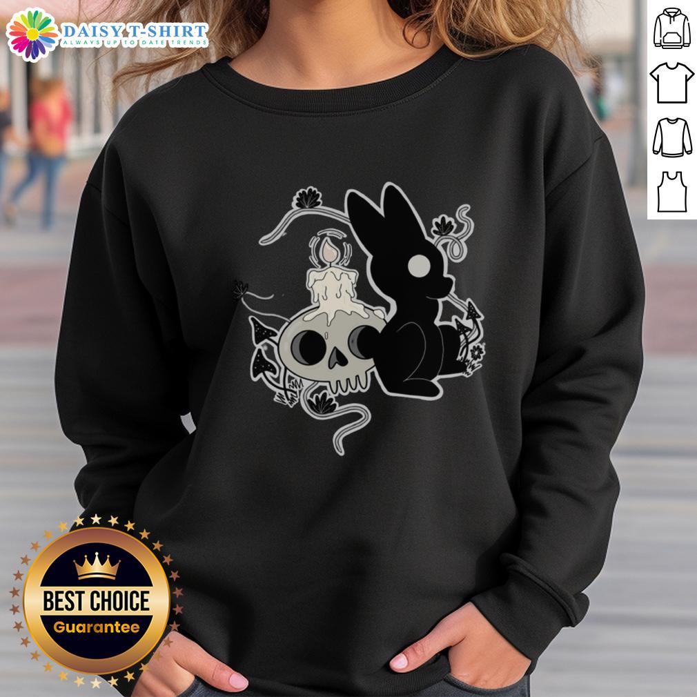 Pretty Bunny Halloween Candle Skull Sweatshirt featuring a cute bunny design with skulls and candles for festive flair.