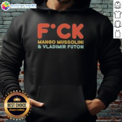 Alt Text: Pretty Fck Mango Mussolini and Vladimir Futon hoodie featuring unique graphic design and vibrant colors.