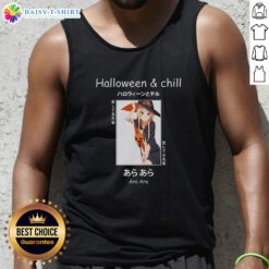 Pretty Halloween anime witch in Ara Ara Senpai tank top, showcasing a playful design perfect for spooky season.