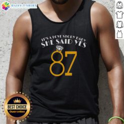 Alt Text: Pretty It's A Love Story Baby She Said Yes 87 Tank Top in stylish design, perfect for casual summer outings.