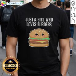 Pretty girl wearing a kawaii T-shirt featuring a cheeseburger design, perfect for fast food lovers and hamburger enthusiasts.