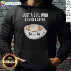 Alt Text: Kawaii hoodie featuring 'Just a girl who loves lattes' design, perfect for coffee and espresso lovers.