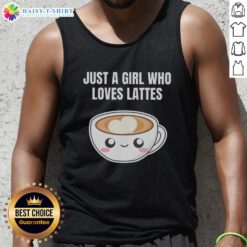 Pretty girl wearing a kawaii tank top, enjoying lattes and espresso at a cozy cafe, perfect for coffee lovers.