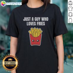 Kawaii ladies tee featuring a cute guy who loves fries, perfect for fast food lovers and French fry enthusiasts.