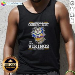 Connecticut resident wearing a Minnesota Vikings fan tank top, showcasing team spirit and style with a trendy design.