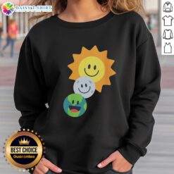 Pretty Sun Moon Earth Smiley Faces Sweatshirt with vibrant graphics and cozy fit, perfect for casual wear and nature lovers.