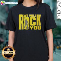 Pretty We Will Rock You Classic Rock Band Ladies Tee featuring iconic band logo on a stylish women's t-shirt.