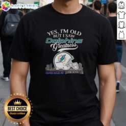 Alt Text: Miami Dolphins Super Bowl helmet skyline t-shirt, celebrating the team's greatness, perfect for fans of all ages.