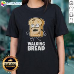Vegan ladies tee featuring a fun design of bread walking for Halloween, perfect for festive and eco-friendly celebrations.