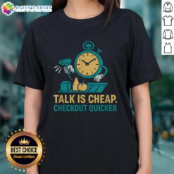 Top Cashier Talk is Cheap Tee featuring a grocery store worker design for quick checkout, perfect for casual wear.