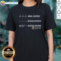 Los Angeles Rams ladies tee featuring top normal heartbeat and deceased heartbeat design, perfect for fans.