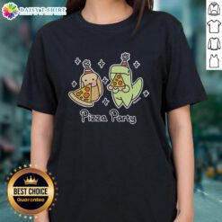 Top Pizza Party Dinosaur and Loaf of Bread ladies tee featuring a fun graphic design perfect for casual wear.