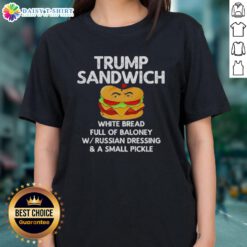 Top Trump Sandwich on white bread, filled with baloney, featured on a ladies tee shirt design.