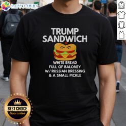 Top Trump Sandwich T-Shirt featuring white bread and baloney, perfect for food lovers and humor enthusiasts.