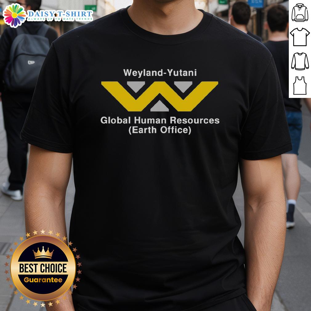 Alt Text: Top Weyland-Yutani Global Human Resources T-Shirt featuring a sleek design and logo for fans and employees.