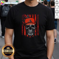 Alt Text: Awesome Cleveland Browns NFL Skull American Flag T-Shirt for football lovers, showcasing team spirit and style.