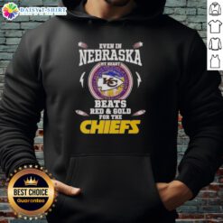 Alt Text: Kansas City Chiefs hoodie in red and gold, showcasing team spirit for fans in Nebraska, perfect for game day.