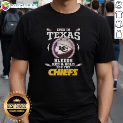 Awesome 'My Spirit Bleeds Red And Gold' Kansas City Chiefs T-Shirt design displayed on a vibrant background.