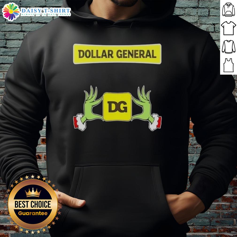 Alt Text: Awesome Grinch hands on a festive Dollar General Christmas hoodie, perfect for holiday cheer and cozy style.
