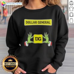 Alt Text: Awesome Grinch hands on a festive sweatshirt from Dollar General, perfect for Christmas celebrations and holiday cheer.