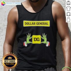 Awesome Grinch hands holding a heart on a festive tank top from Dollar General for Christmas celebrations.