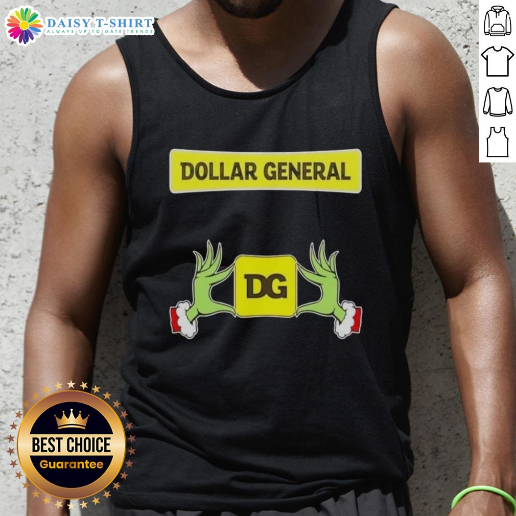 Awesome Grinch hands holding a heart on a festive tank top from Dollar General for Christmas celebrations.