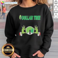 Awesome Grinch hands on a festive Dollar Tree Christmas sweatshirt, perfect for holiday cheer and cozy winter style.