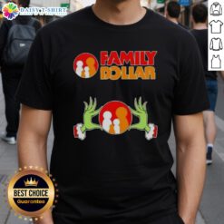 Alt Text: Awesome Grinch hands holding a heart on a Family Dollar Christmas T-shirt, perfect for festive family gatherings.