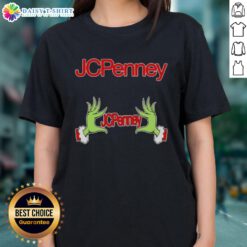 Awesome Grinch hands graphic on a Christmas ladies tee from JCPenney, perfect for holiday celebrations and festive outfits.