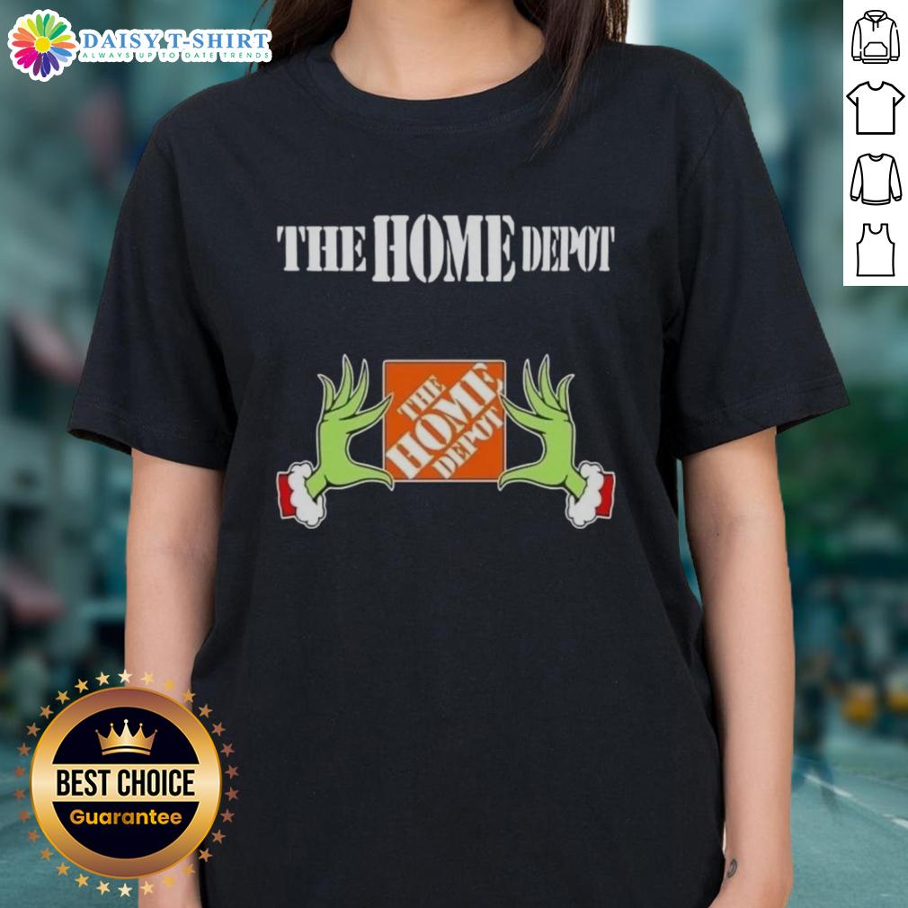 Awesome Grinch Hands Love The Home Depot Christmas Ladies Tee design featuring festive graphics for holiday cheer.