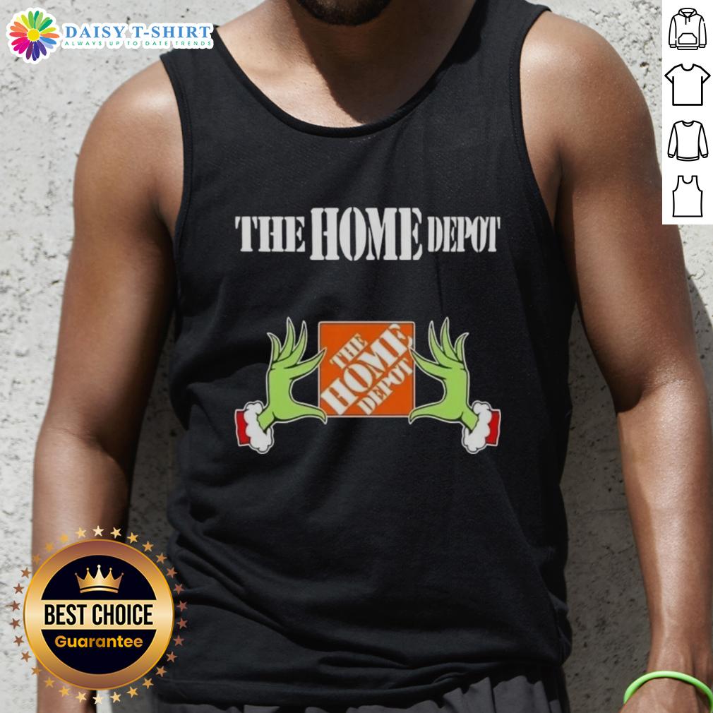 Awesome Grinch hands holding a heart, showcasing The Home Depot Christmas tank top design for festive holiday spirit.