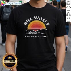 Awesome Hill Valley Sunset T-Shirt featuring a vibrant sunset design and iconic Hill Valley skyline illustration.