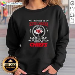 Alt Text: Cozy sweatshirt featuring On Game Day, My Heart Belongs to Kansas City Chiefs for fans in South Carolina.