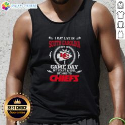 Stylish tank top featuring 'My heart and soul belongs to Kansas City Chiefs' for game day fans in South Carolina.