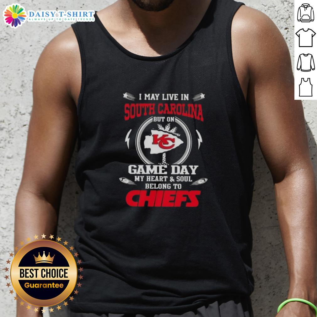 Stylish tank top featuring 'My heart and soul belongs to Kansas City Chiefs' for game day fans in South Carolina.
