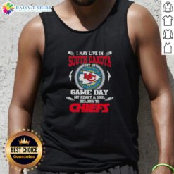 Stylish tank top featuring 'Game Day: My Heart Belongs to Kansas City Chiefs' design, perfect for South Dakota fans.