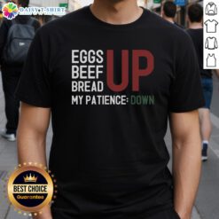 Awesome Inflation Frustration T-Shirt featuring humorous design about eggs, beef, and bread impacting patience.