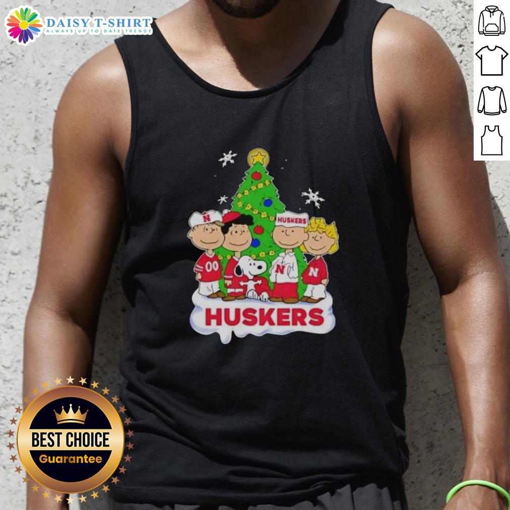 Awesome Peanuts characters Christmas tank top featuring Nebraska Cornhuskers design, perfect for holiday festivities.