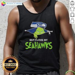 Cute Grinch design on a tank top, showcasing love for Seattle Seahawks football. Perfect for fans!