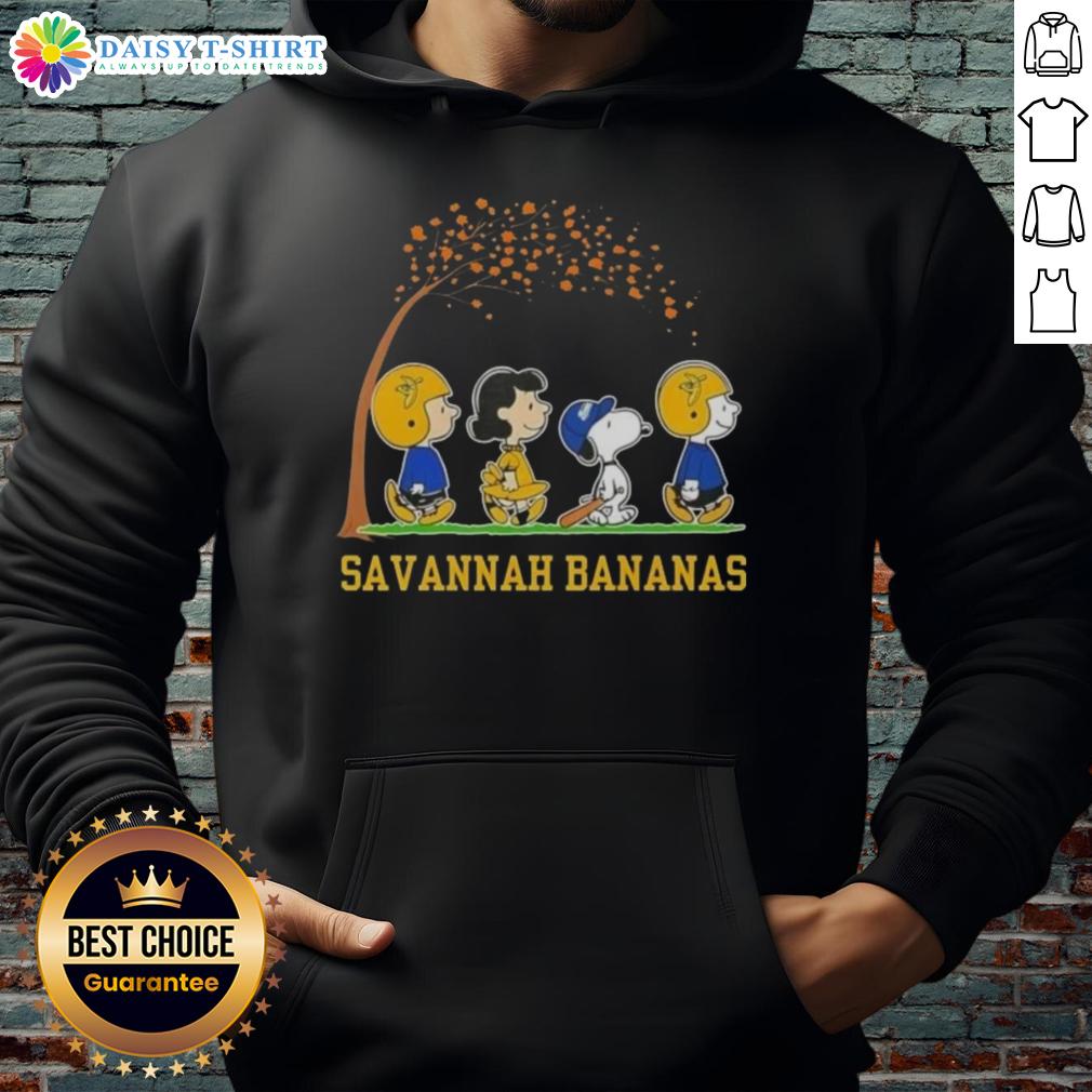 Alt Text: Cute Snoopy and Friends hoodie from Savannah Bananas celebrating 'It's the Most Wonderful Time of the Year'.