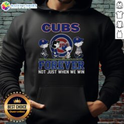 Alt Text: Cute Snoopy and friends hoodie featuring Chicago Cubs theme, perfect for baseball lovers and fans.