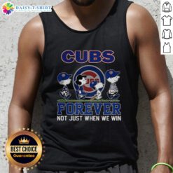Cute Snoopy and Friends X Chicago Cubs Forever tank top for baseball lovers, showcasing playful designs and team spirit.