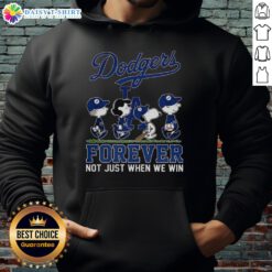 Alt Text: Cute Snoopy and Friends hoodie featuring Los Angeles Dodgers design, perfect for baseball lovers and fans.