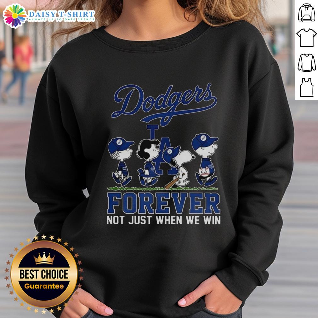 Alt Text: Cute Snoopy and Friends sweatshirt for baseball lovers, featuring Los Angeles Dodgers Forever design.